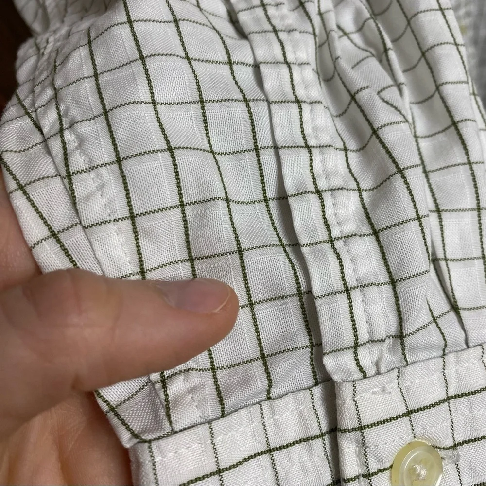 Banana Republic Classic White Green Gingham 100% Cotton Button Down Shirt Sz M